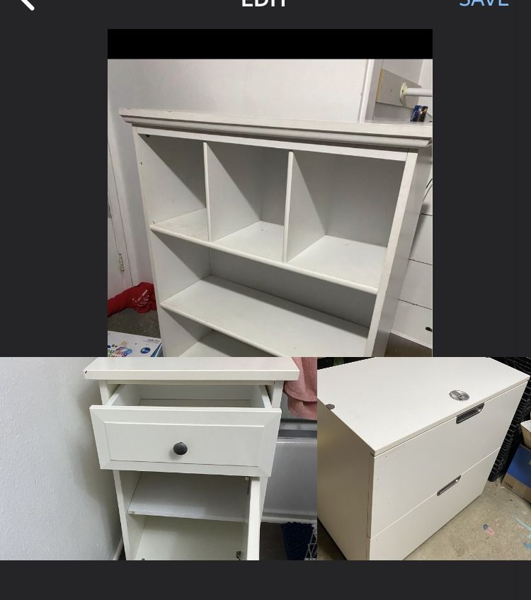 3 Pc White Office Filing Cabinet, Shelve Unit & End Table