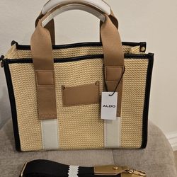 Aldo Light Brown Woven Tote Bag With Adjustable Crossbody Strap
