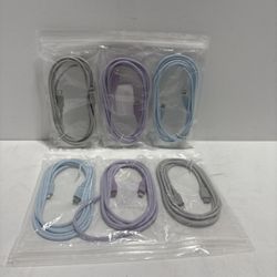 2- 3pk Colored Charger Cables 6’ USB C for iPhone 14/13/12/11 (1-5)