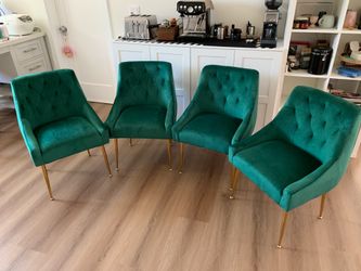 Dining Chair Set of 4, Upholstered Velvet with Back Pull Rod. Green