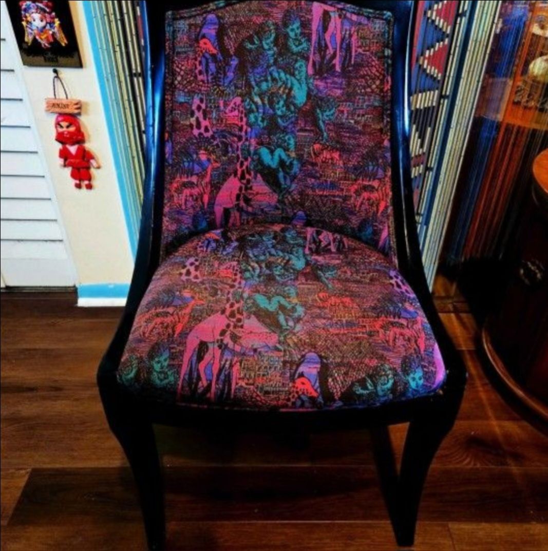 Animal Print Upholstered Accent Chair Dark Wood Frame Multicolor