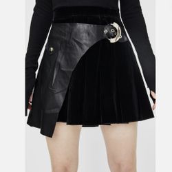 Punk Rave Split Faux Leather Layered Buckle Detail Skirt Crushed Velvet XS