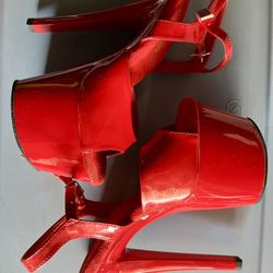Pleaser Heels Patent Red Stiletto Dancer Stripper Platform Pumps Sz 7