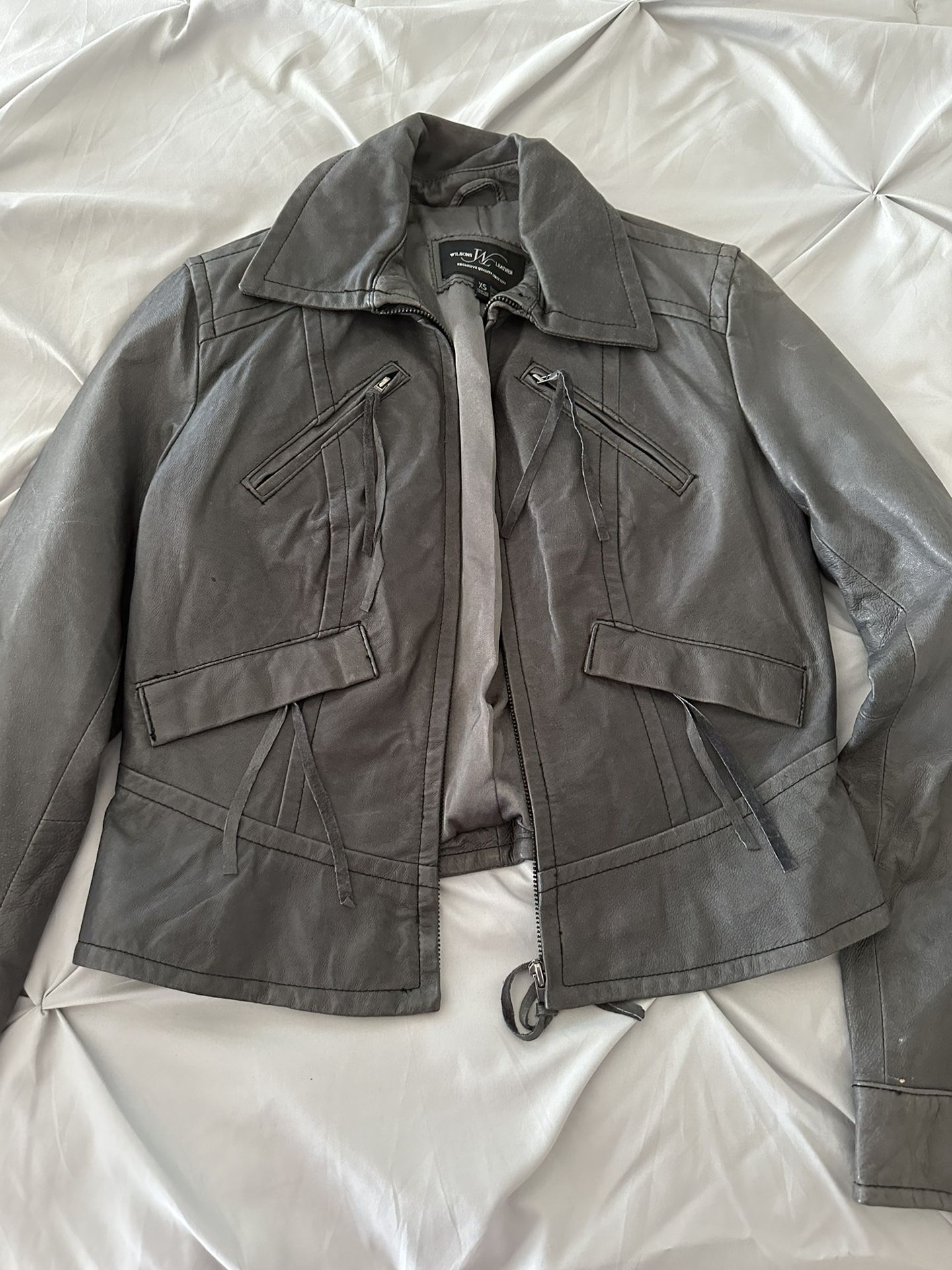 Wilson’s Leather Gray Jacket Xs W Zipper