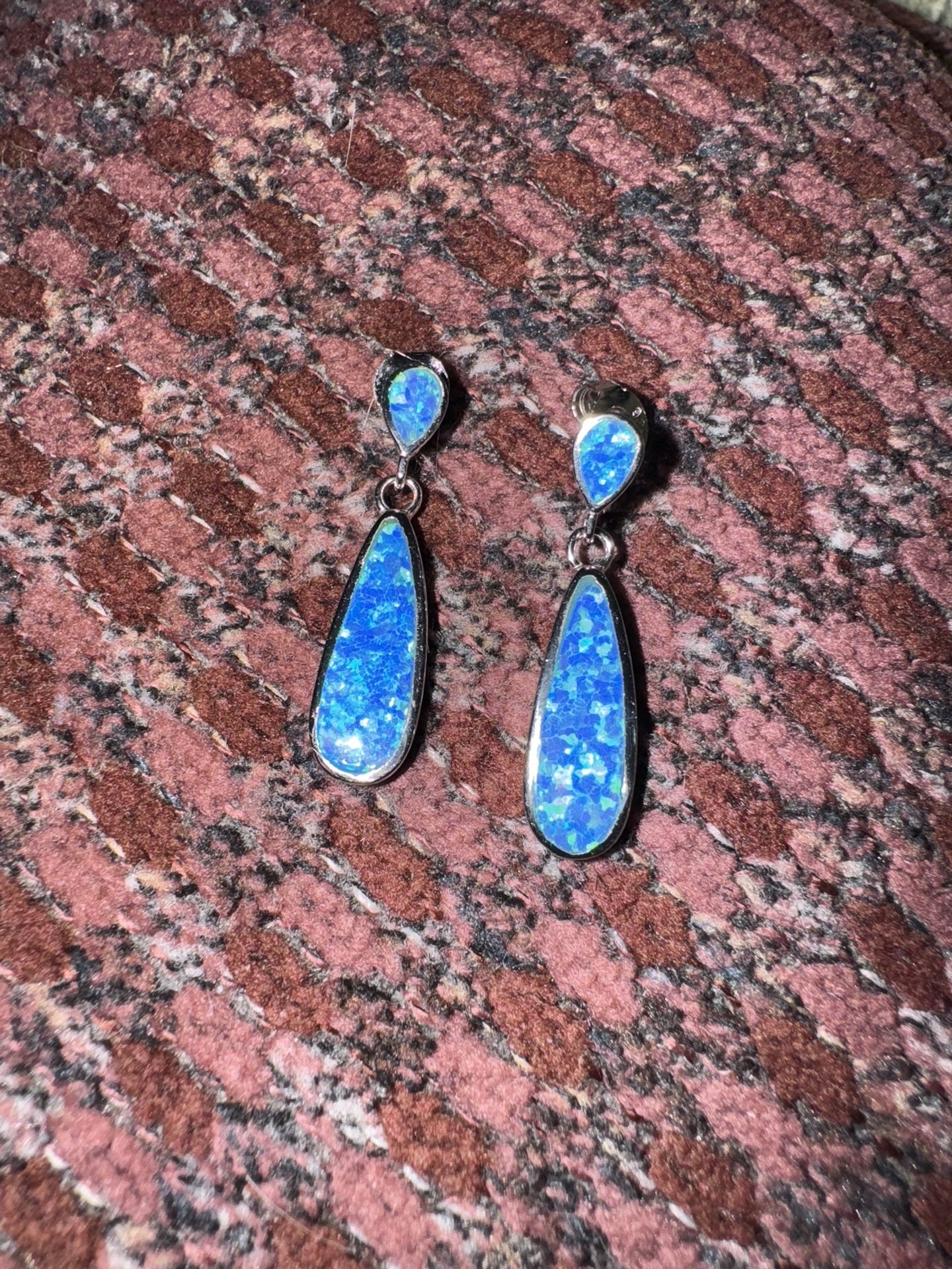 NEW Lab Opal Teardrop Dangling Earring Sterling Silver