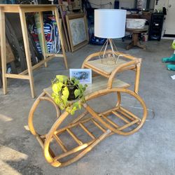 End Table Side Table Vintage Bent Wood Bamboo Ratan Home Furniture