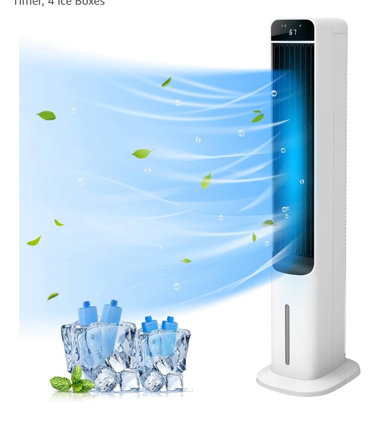 2-In-1 Evaporative Air Cooler - 41” Quiet Cooling Tower Fan Humidifier Portable Swamp Cooler with Bladeless Design, 60° Oscillation, Remote Control, 3