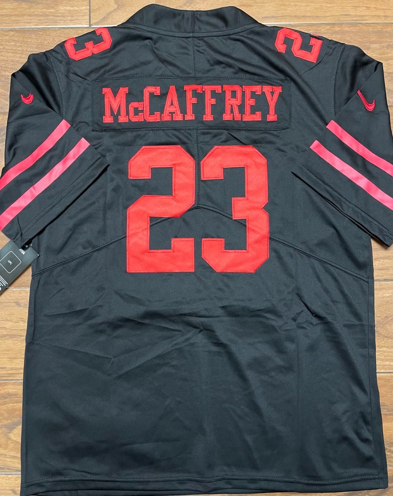 49ers Black Jersey McCaffrey 23 Men’s And Kids Youth