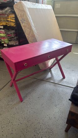 Solid Wood Pink Writing Desk / Vanity Table – 3 Drawers