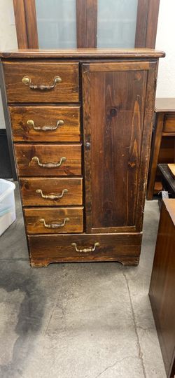 Rustic Wood Dresser with Drawers and Cabinet