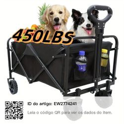 Folding Shopping Cart Garden Trolley, Practical High-Capacity RV Tractor with All-Terrain Wheels, Suitable 480lbs for RV Scenes Beach, Lawn, Cmping, ,