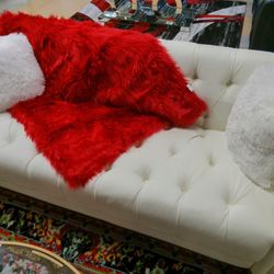 Glamorous White Leather Loveseat + Sofa