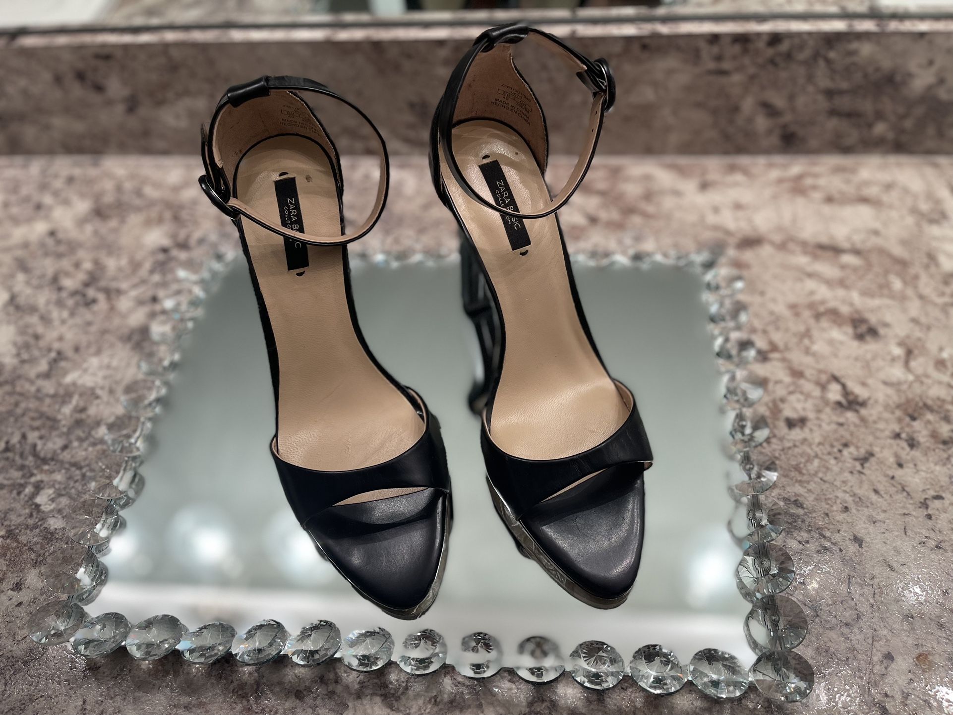 Zara Black High Heel Sandals Size 9