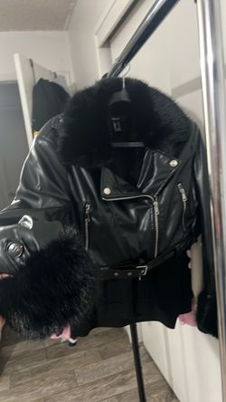Black Leather Moto Jacket with Fur Trim