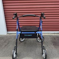 ELENKER Heavy Duty Rollator Walker - Extra Wide Seat, 10” Wheels - Blue 