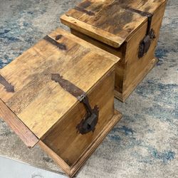 Rustic Storage End Tables (Set of 2) – Wood + Metal Accents