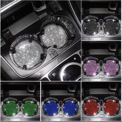 Pack Bling Diamond Car Coasters | Non-Slip Silicone Cup Holder Mats | Water Cup Slot Pads | Car Accessories for Women