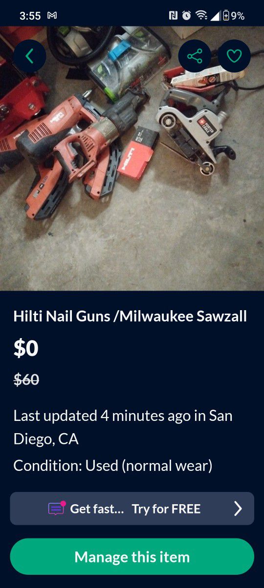 Hilti Nail Guns /Milwaukee Sawzall 