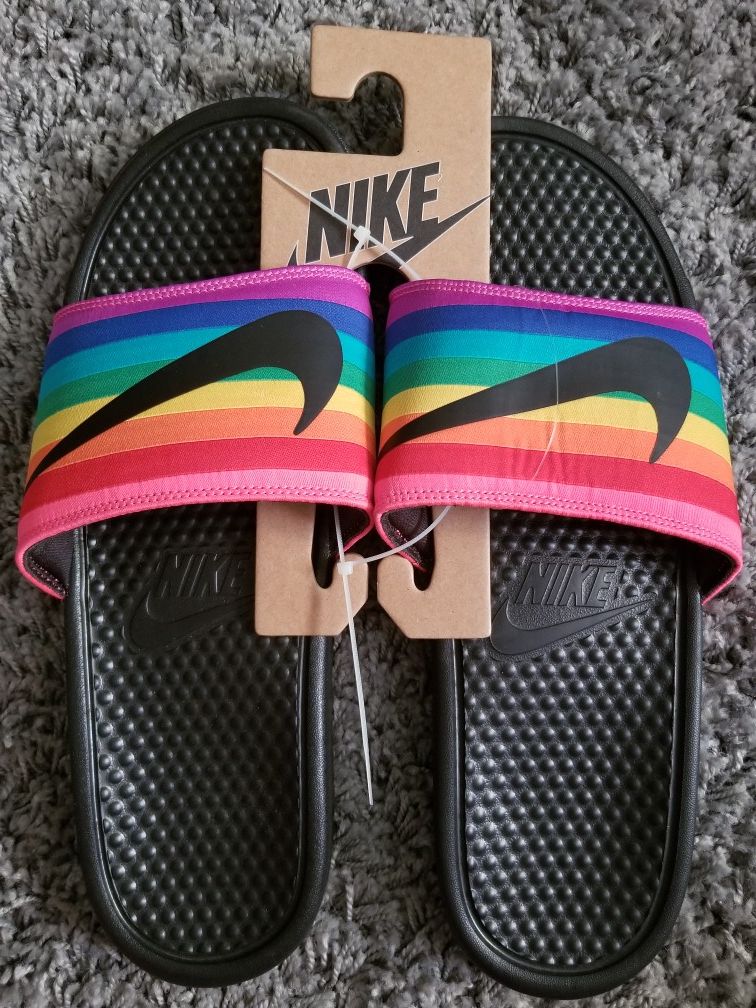 nike benassi rainbow