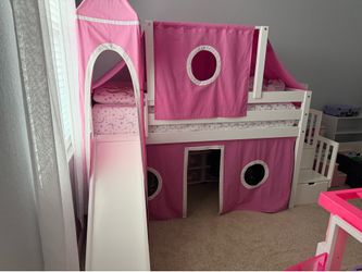 Kids Castle Bunkbed (Pink & White)