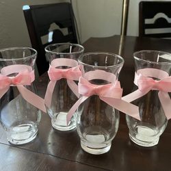 Glass Vase Pink Coquette Set Of 4