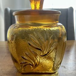LE Smith Sand Scroll Amber Glass Canister With Lid