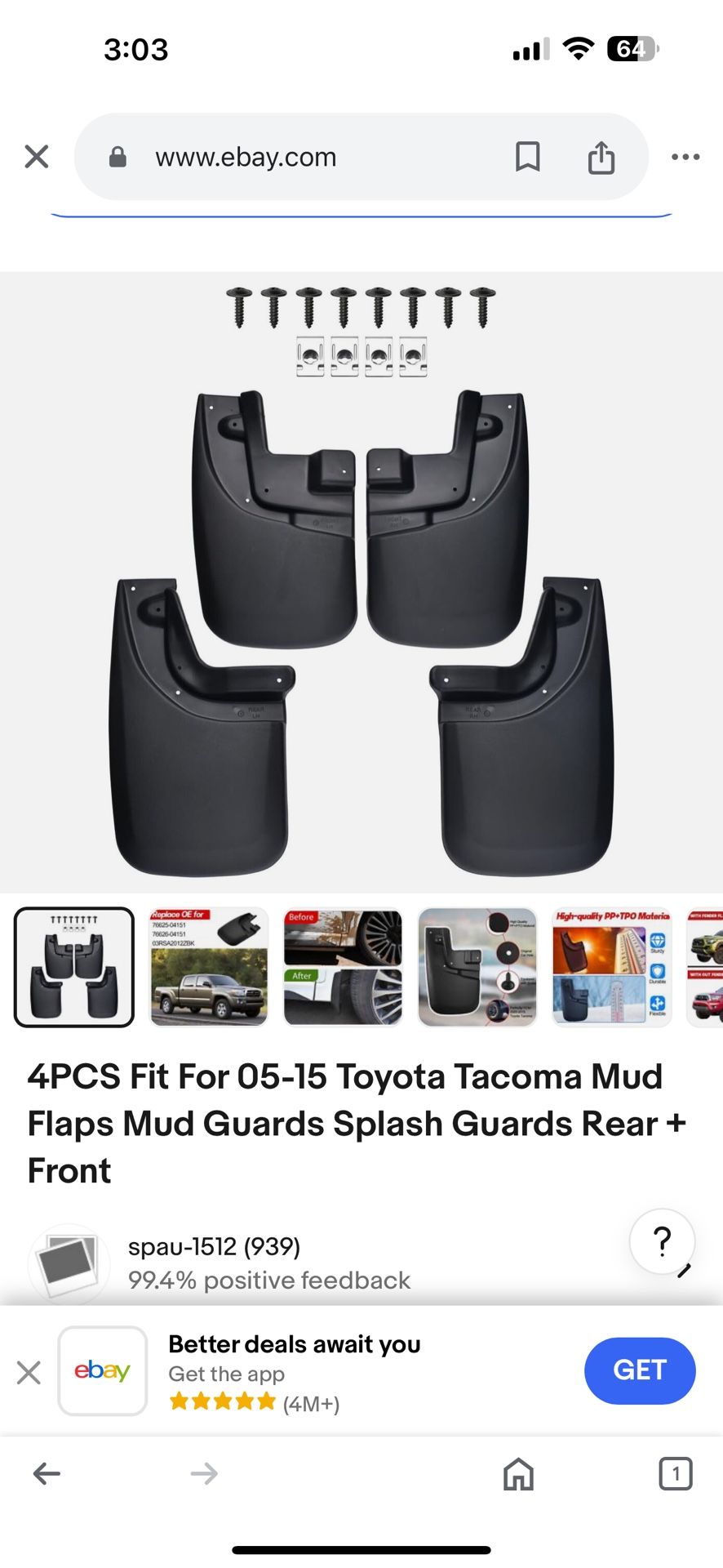 2005/2015 Toyota Tacoma Mud Guards 