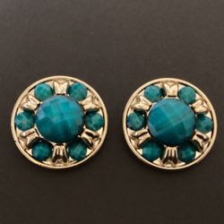 Goldtone And Turquoise Clip on Earrings,by SNS