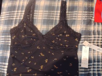 Black Floral Lace Trim Cami Top