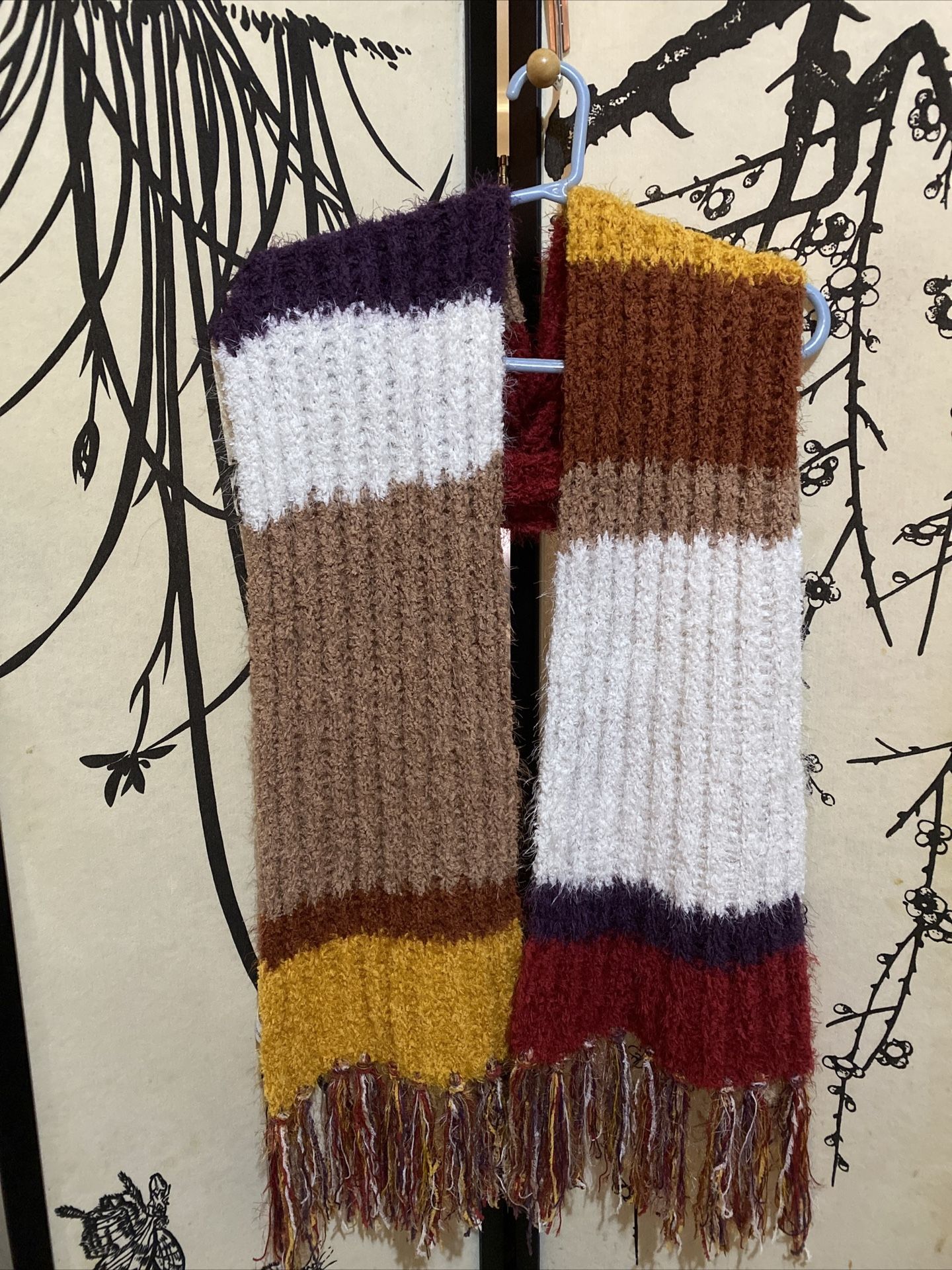 BCBG MaxAzria Women’s Stripes Mustard Multicolor Scarf Muffler W/Fringe