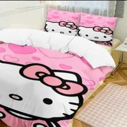 TWIN 3 pcs, HELLO KITTY Bedding Set, Cute Bedding, Warm And Soft 1 Duvet Cover + 2 Pillowcase NEW