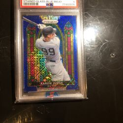 AARON JUDGE 2021 PRIZM STAINED GLASS BLUE- MOJO  130/199 PSA MINT 9 