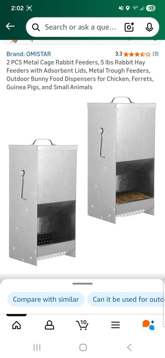 2 PCS Metal Cage Rabbit Feeders, 5 lbs