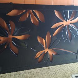 LARGE  BLACK WOOD CUT OUT PALM FROND WALL ART PANEL 40"X28"