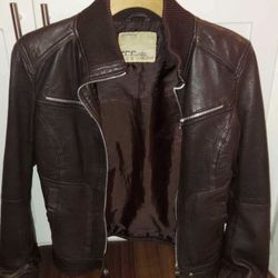 Leather Brown Moto Jacket Size S