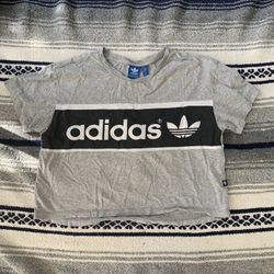 Adidas Womens Cropped Loose Grey T-shirt Size S