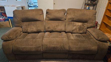 Brown Fabric Reclining Couch Sofa