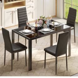 5 Piece Glass Dining Table Set-Black