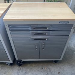 Seville Classics UltraHD Rolling Tool Cabinet – Wood Top, Heavy Duty – Garage / Barber / Shop