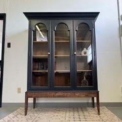 Black Hutch with Arched Doors and Wood Base (Delivery Available)