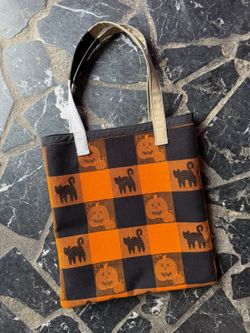Halloween Tote Bag with Pumpkin and Black Cat