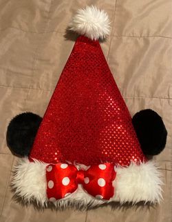 Sequin Minnie Mouse Disney Christmas Santa Hat