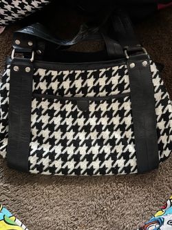 Houndstooth Shoulder Bag Black White Red Lining Women's Classic Style Zip Button
