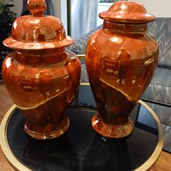  THESE ARE  two VERY  UNIQUE  COLORS  THESE ARE MORE ORANGE  THEN THE  PICTURES  SHOWS 11,5 INCHES TALL  Vase Or Two URN 
