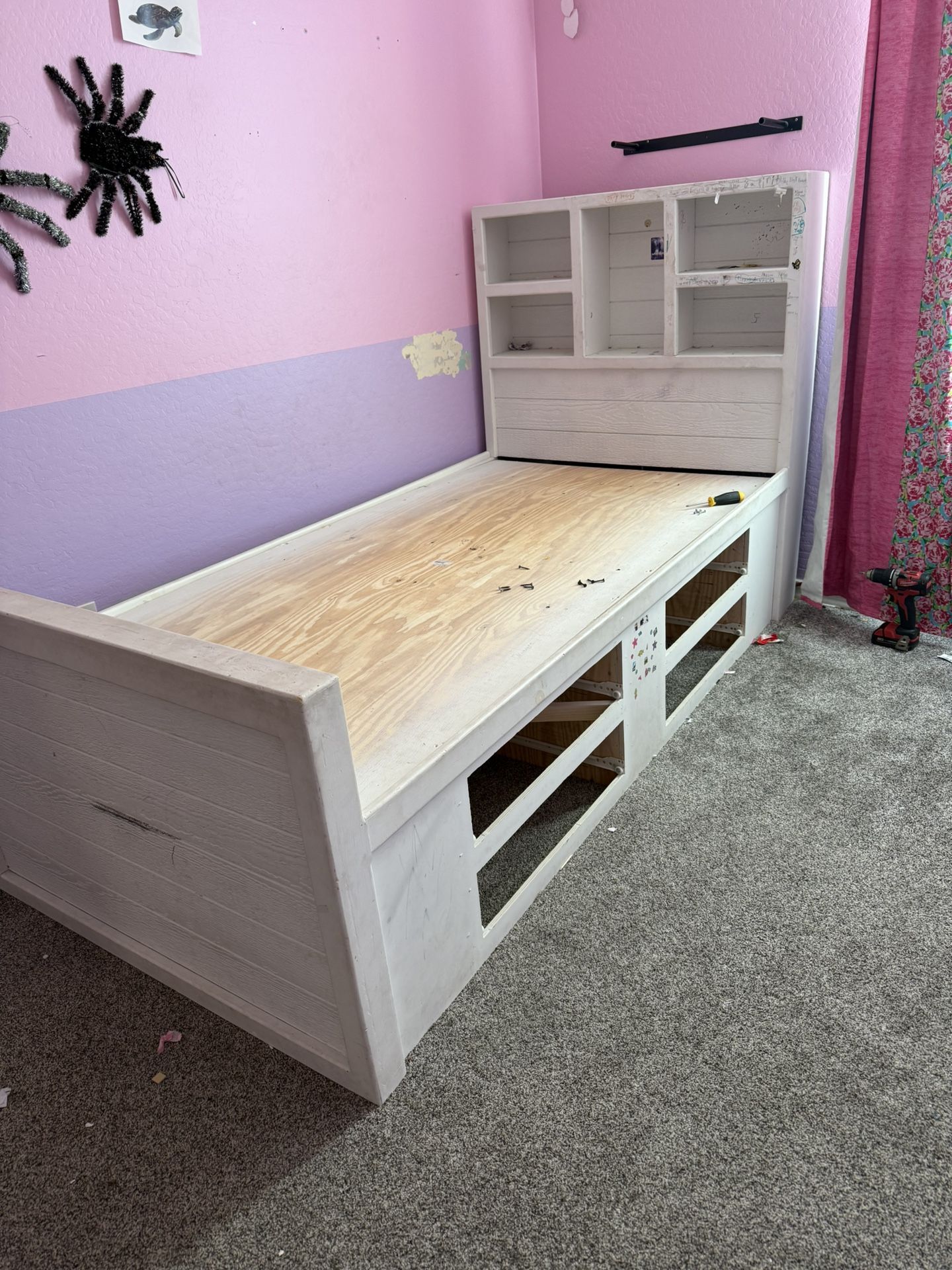 Wood Twin Bed With Drawers