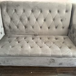 Small Grey Tufted Couch with Storage
