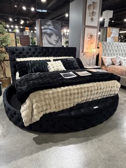 Black Velvet King Bed w/ Side Storage