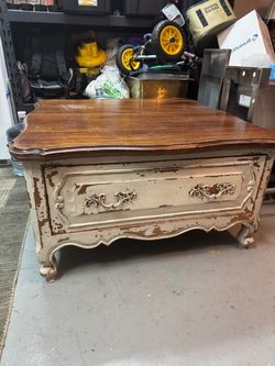 French Provincial Mahogany Top Coffee Table with Drawer