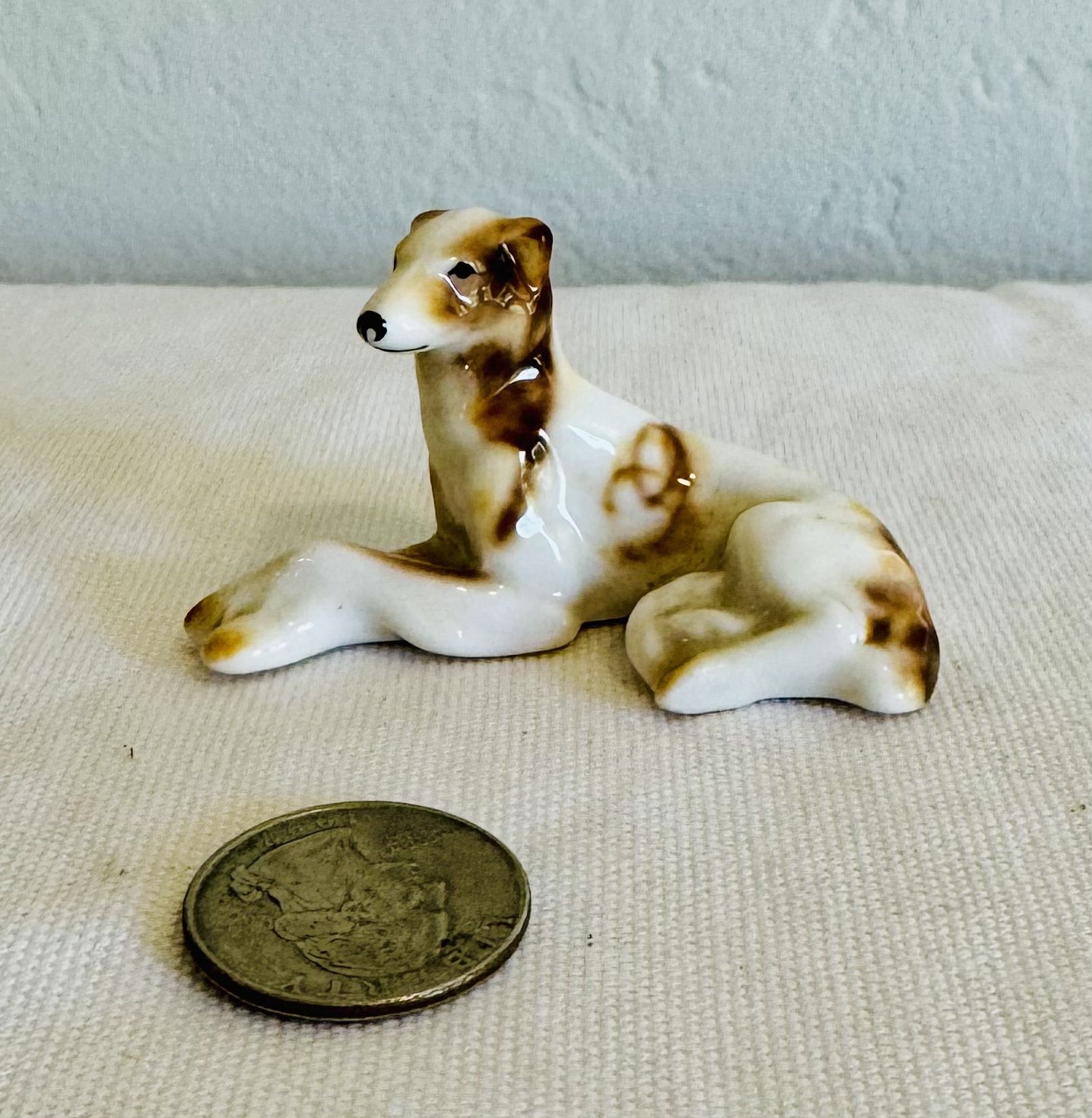 vintage miniature bone china Lomonosov USSR Porcelain Wolfhound Borzoi Figurine