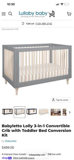 Babyletto Lolly 3-in-1 Convertible Crib – Gray + Mattress & Toddler Rail